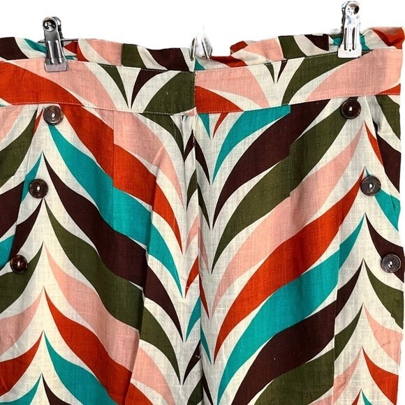 Anthropologie Hutch Raven Printed Tapered Trousers Women's Size 12 Linen Pants - Picture 3 of 10